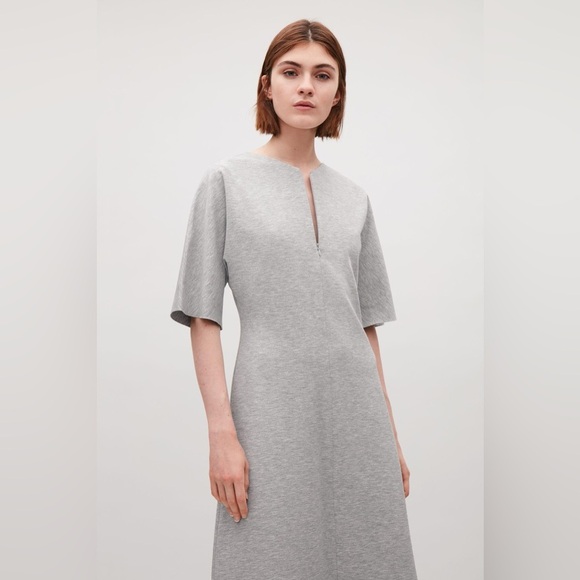 Cos Grey Zip Front Marle Jersey Dress Sz S